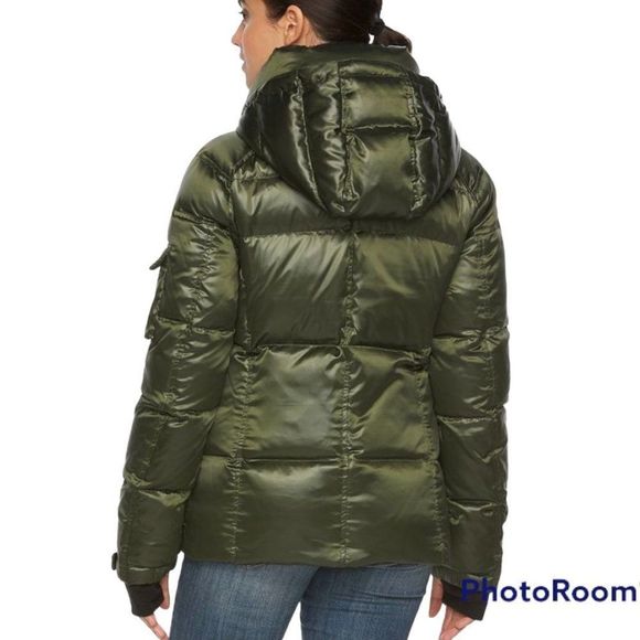 S13 Kylie Metallic Green Down Hooded Puffer Jacket - Picture 3 of 16